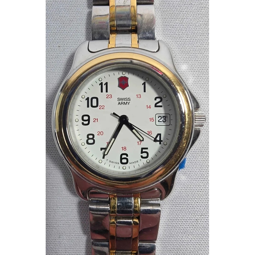 Swiss Army Womens Watch 30mm Two Tone Stainless Date New Battery 6.25"